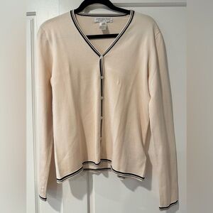 Jones New York Cream Cardigan with Black Trim